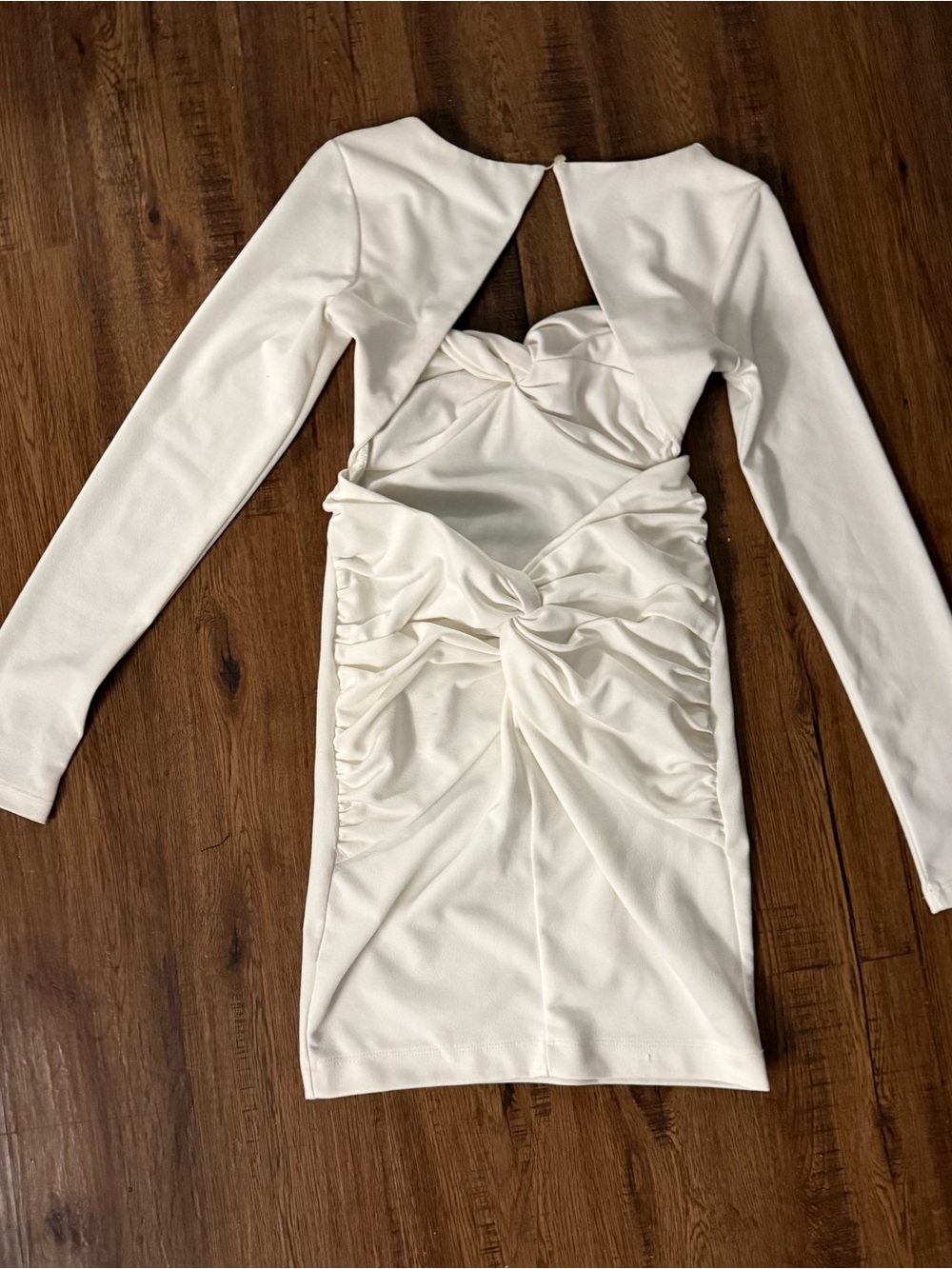 Women’s White Long-Sleeve Ruched Cutout Dress